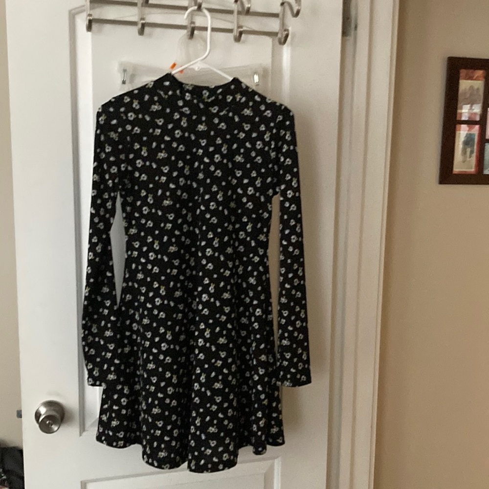 Lush long sleeve fit and flare black print dress